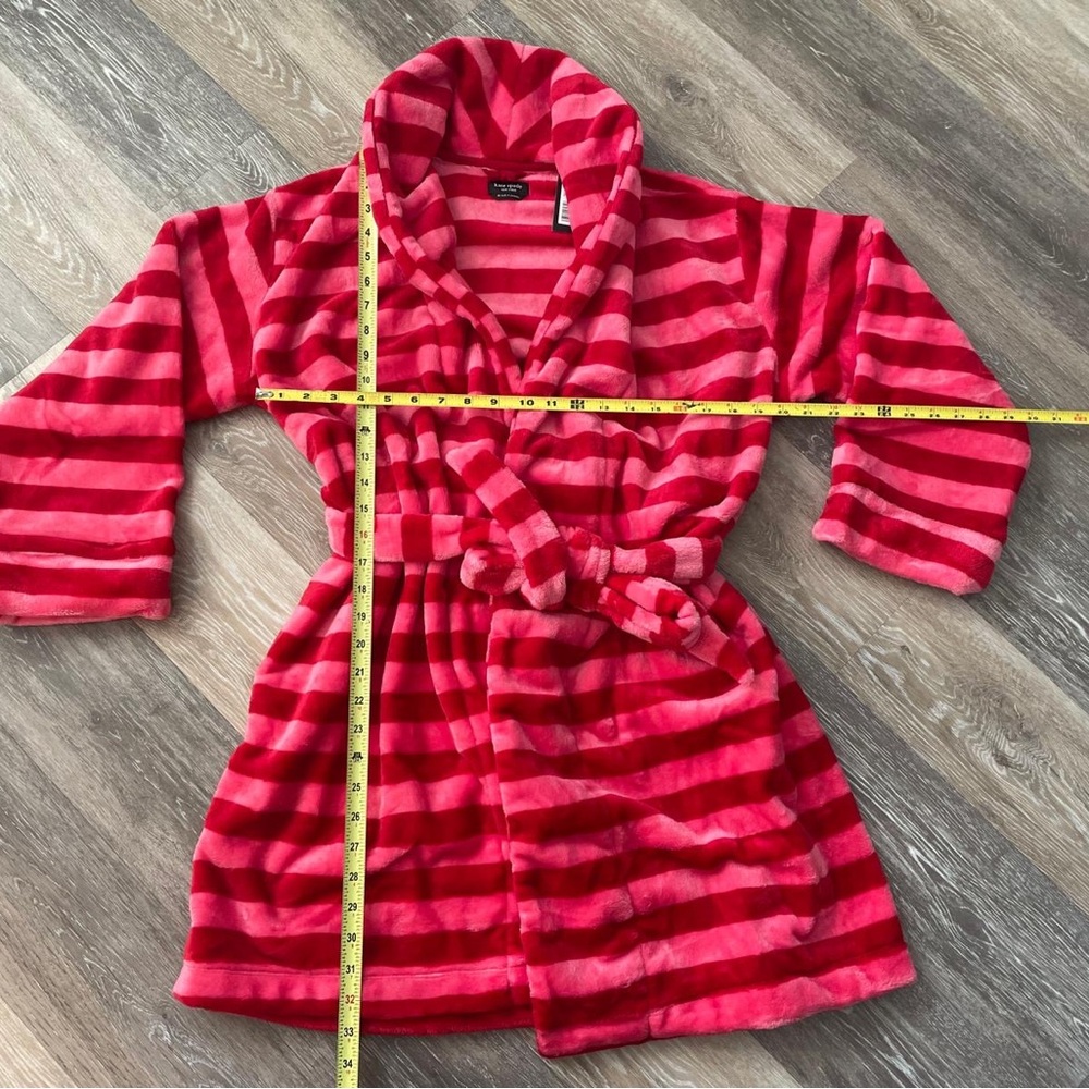 SOLD kate spade Red and Pink Striped Plush Robe size M NWT